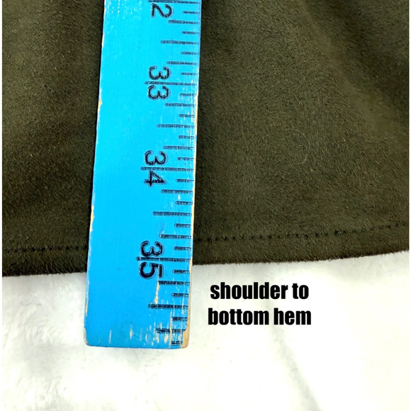 Sharagano Dress Women's 14 Olive Green Faux Suede Puff Sleeve Forest Fairy Shift - Picture 8 of 8